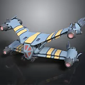 Sci Fi Style 3D Spaceship Model With Gray Yellow Stripes Red Accents And Thrusters 3d model