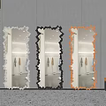 Three Irregular Shaped Mirrors White Black Orange Reflect Clothing Store Interior With Black Sculpture