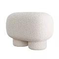 Soft Round Cream Fluffy Textured Fabric Stool With Modern Cylindrical Base Design 3d model