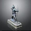 Ancient Warrior Bronze Statue Holding Bow And Arrow On Square Base 3d model