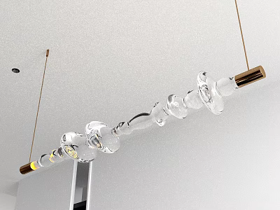 Modern Transparent Glass Linear Chandelier Hanging From Ceiling With Metal Ends 3d model