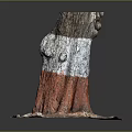 Decorative Tree Stump With White Red Sections And Small Mushrooms On Dirt Base