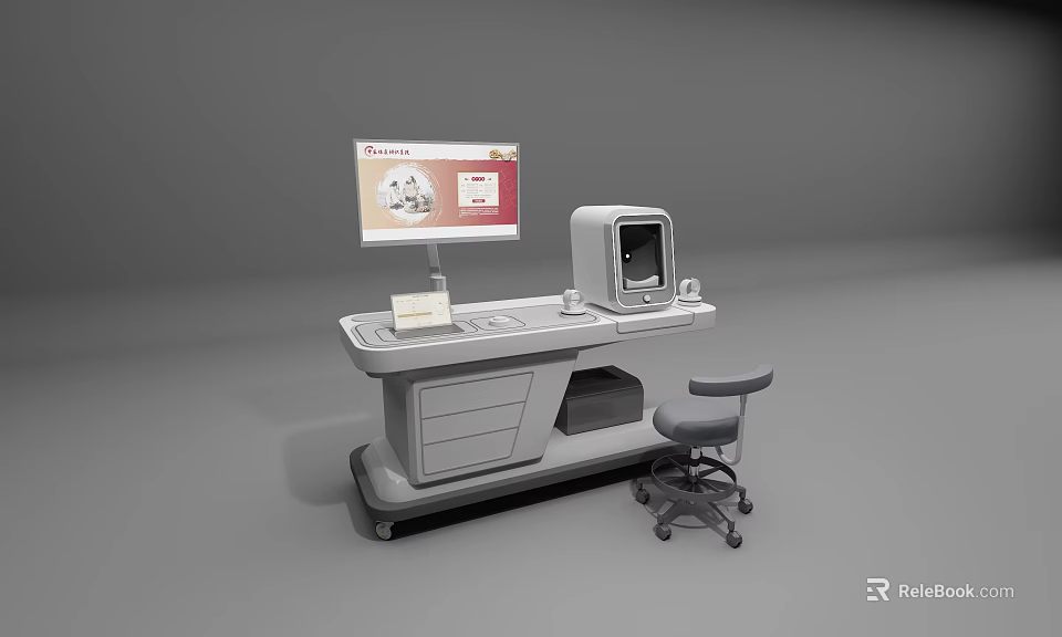 Modern Medical Diagnostic Equipment With Monitor Console Drawers And Chair 3d model 