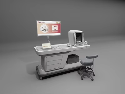 Modern Medical Diagnostic Equipment With Monitor Console Drawers And Chair 3d model