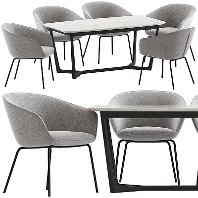 Modern Dining Table Set With Black Frame And Grey Comfortable Chairs For Dining Room 3d model