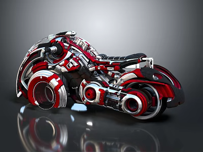 Futuristic Mechanical Motorcycle With Red And Silver Detailed Wheels Design 3d model