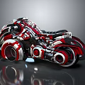 Futuristic Mechanical Motorcycle With Red And Silver Detailed Wheels Design