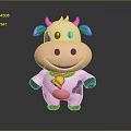 Cute Cow Doll With White Black Spots Pink Nose Green Bow Tie Yellow Milk Tag