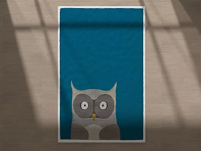Blue Square Rug With Cartoon Owl Design On Light Floor 3d model