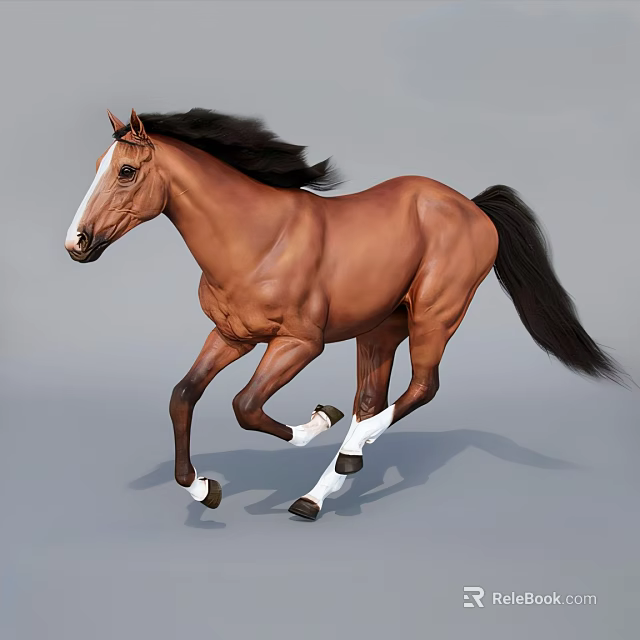 Brown Horse Running With Flowing Mane And Tail On Gray Background 3d model