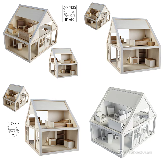 Building Blocks Wooden House Models with Various Sizes Designs and Interior Details 3d model 