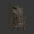 Ancient Wooden Grinding Tool With Rustic Stone Components And Worn Structure
