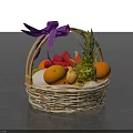 Delicious Assorted Fresh Fruits Arranged in Wicker Basket with Purple Ribbon