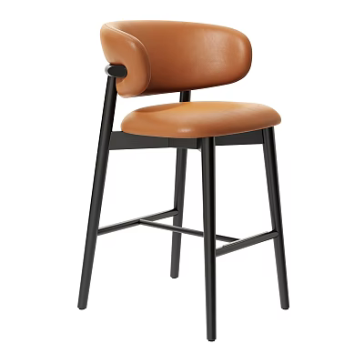 Modern Minimalist Bar Stool With Brown Leather Seat And Black Metal Frame 3d model