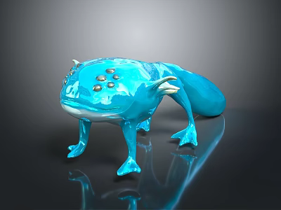 Blue Glossy Fantasy Creature With Tail And Round Back Protrusions Art Design 3d model