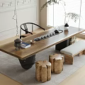 Modern Tea Table and Chair Large Board Table Tea Set Stool 3d model