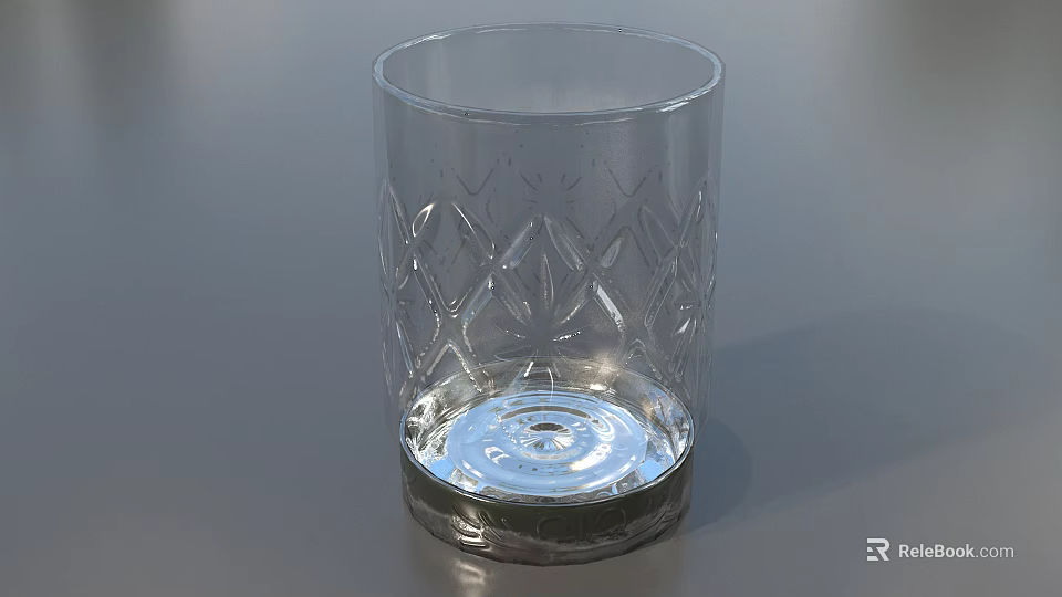 Transparent Glass Cup With Diamond And Leaf Patterns On Round Base 3d model 