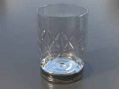 Transparent Glass Cup With Diamond And Leaf Patterns On Round Base 3d model