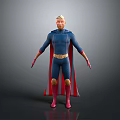 Game And Movie Superhero Character In Blue Bodysuit Red Cape And Golden Belt