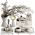 Stylish Decorative Ornament Set With Vase Branches Lamp Aromatherapy Books Clock Teacup And Berries