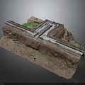 Architectural 3D Model Showing Underground Structure With Earth And Green Vegetation