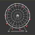 Amusement Park Ferris Wheel With Red And White Cabins And Stable Metal Structure