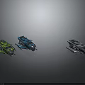 Futuristic Spacecraft Models In Green Blue And Gray For Cosmic Exploration