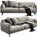 Modern Light Gray Fabric Two Seater Sofa With Soft Pillows And Blanket 3d model