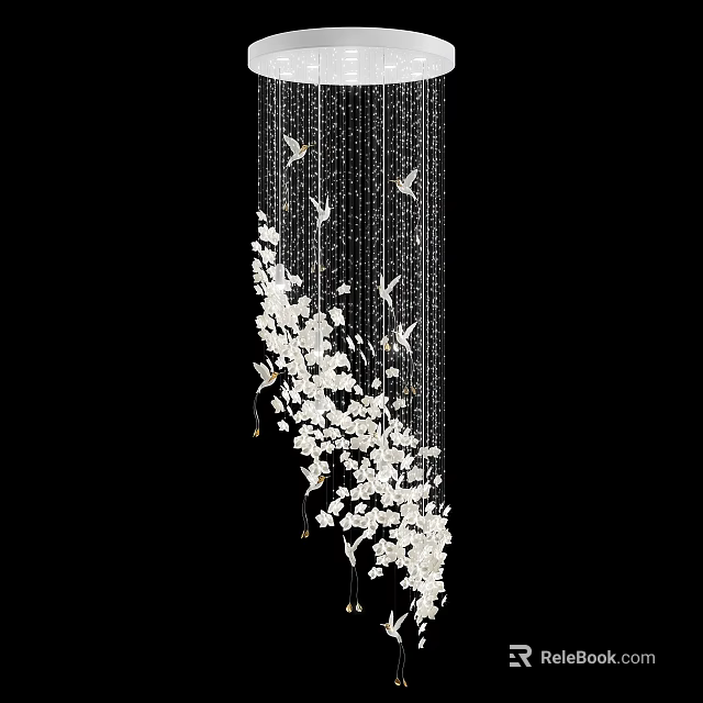 Elegant Crystal Chandelier Design With Flower Decorations Butterfly Accents And Hanging Chains 3d model 