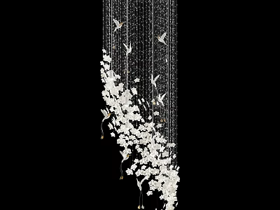 Elegant Crystal Chandelier Design With Flower Decorations Butterfly Accents And Hanging Chains 3d model