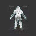 Advanced Futuristic Weaponized Combat Armor With Blue Glowing Visor And Tactical Gear