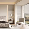 Modern Bedroom Interior Design With Large Bed Nightstands Pendant Light And Accent Chair