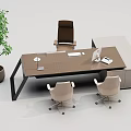 Modern Office Desk with Ergonomic Chairs Computer Monitor and Potted Plant