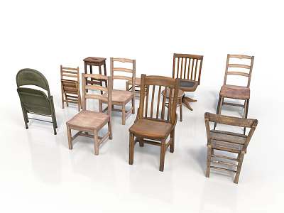 Collection of Various Wooden Single Chairs With Different Backrest And Seat Designs 3d model