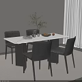 Modern Dining Table Set With White Tabletop Grey Chairs Green Plant And Fruit Bowl