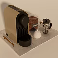 Stylish Kitchen Appliances Collection With Coffeemaker Grinder Pot And Bean Container On Tray