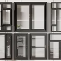 Various Window Styles With Modern Black Frames And Glass Panels 3d model