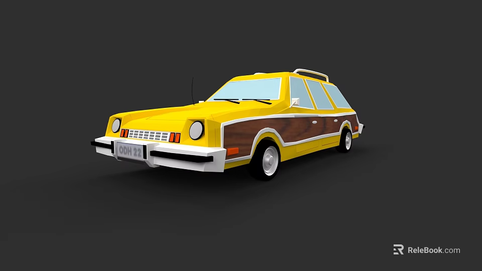 Classic Yellow Station Wagon With Wood Paneling And Retro Body Style 3d model 