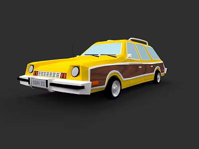 Classic Yellow Station Wagon With Wood Paneling And Retro Body Style 3d model