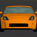 Orange Polygonal Sports Car With Black Wheels And Blue Windows On Reflective Surface