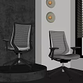 Modern Mesh Back Office Chairs In Contemporary Interior With Round Lights And Window Blinds