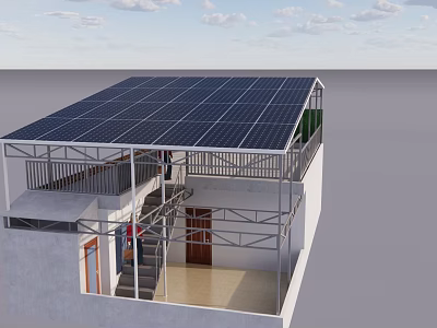 Outdoor Solar Canopy with Metal Frame Installed on Building Roof for Sun Protection 3d model