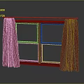 Elegant Wooden Window With Red Curtains And Double Glass Panes Design