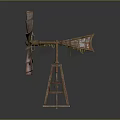 Rusty Wooden Windmill With Weathered Blades And Stable Base Structure 3d model