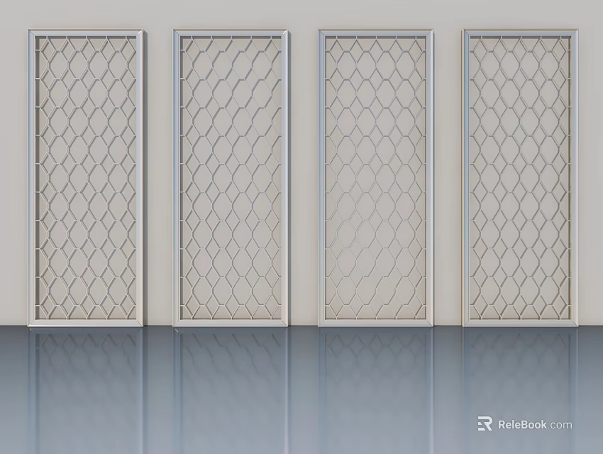 Four White Hinged Doors With Diamond Lattice Pattern For Interior Design 3d model
