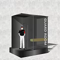 Modern Glass Enclosed Guard Room With Security Guard Standing Inside 3d model