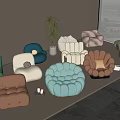 Cream wind single sofa lazy sofa combination 3d model