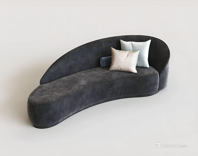 Modern Leisure Sofa Set With Curved Design Soft Gray Upholstery And Decorative Pillows 3d model 