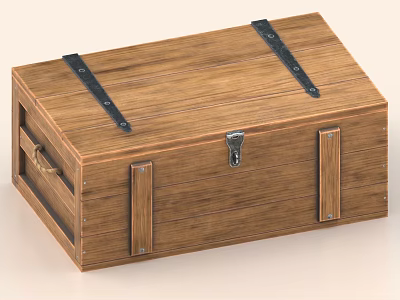 Wooden Storage Trunk With Metal Straps Lock Side Handle And Rustic Design 3d model