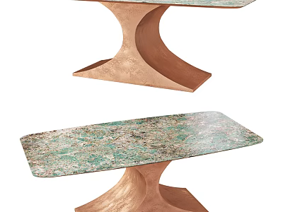 Modern Coffee Table With Green Veined Top And Curved Copper Base Design 3d model